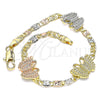 Pulsera Elegante 03.380.0075.08 Oro Laminado, Diseño de Mariposa, Pulido, Tres Tonos (04 MM Thickness, 8 Inches Length)