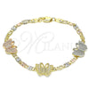 Pulsera Elegante 03.380.0075.08 Oro Laminado, Diseño de Mariposa, Pulido, Tres Tonos (04 MM Thickness, 8 Inches Length)