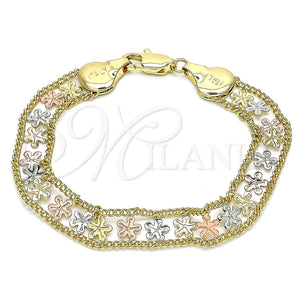 Pulsera Elegante 03.380.0077.08 Oro Laminado, Diseño de Flor, Pulido, Tres Tonos (10 MM Thickness, 8 Inches Length)