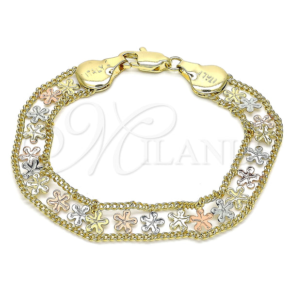 Pulsera Elegante 03.380.0077.08 Oro Laminado, Diseño de Flor, Pulido, Tres Tonos (10 MM Thickness, 8 Inches Length)