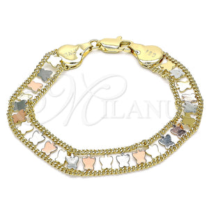 Pulsera Elegante 03.380.0078.08 Oro Laminado, Diseño de Mariposa, Pulido, Tres Tonos (09 MM Thickness, 8 Inches Length)