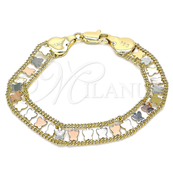 Pulsera Elegante 03.380.0078.08 Oro Laminado, Diseño de Mariposa, Pulido, Tres Tonos (09 MM Thickness, 8 Inches Length)