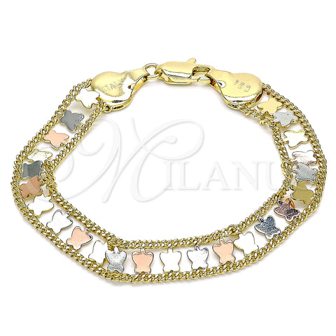Pulsera Elegante 03.380.0078.08 Oro Laminado, Diseño de Mariposa, Pulido, Tres Tonos (09 MM Thickness, 8 Inches Length)