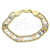 Pulsera Elegante 03.380.0078.08 Oro Laminado, Diseño de Mariposa, Pulido, Tres Tonos (09 MM Thickness, 8 Inches Length)