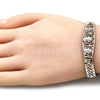 Pulsera Elegante 03.380.0013.1.08 Oro Laminado, Diseño de Guadalupe, con Granate Micro Pave, Pulido, Tres Tonos (08 MM Thickness, 8 Inches Length)