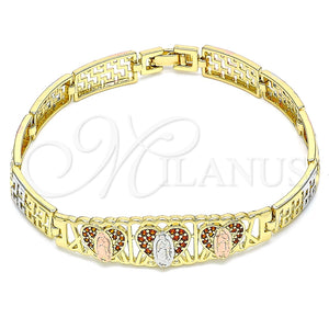 Pulsera Elegante 03.380.0013.1.08 Oro Laminado, Diseño de Guadalupe, con Granate Micro Pave, Pulido, Tres Tonos (08 MM Thickness, 8 Inches Length)