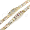 Pulsera Elegante 03.380.0013.1.08 Oro Laminado, Diseño de Guadalupe, con Granate Micro Pave, Pulido, Tres Tonos (08 MM Thickness, 8 Inches Length)