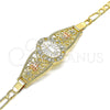 Pulsera Elegante 03.380.0081.08 Oro Laminado, Diseño de Guadalupe y Corazón, con Blanca Cristal, Pulido, Tres Tonos (04 MM Thickness, 8 Inches Length)