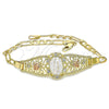 Pulsera Elegante 03.380.0081.08 Oro Laminado, Diseño de Guadalupe y Corazón, con Blanca Cristal, Pulido, Tres Tonos (04 MM Thickness, 8 Inches Length)