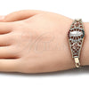 Pulsera Elegante 03.380.0084.08 Oro Laminado, Diseño de Guadalupe y Flor, con Multicolor Cristal, Pulido, Tres Tonos (04 MM Thickness, 8 Inches Length)
