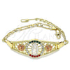 Pulsera Elegante 03.380.0084.08 Oro Laminado, Diseño de Guadalupe y Flor, con Multicolor Cristal, Pulido, Tres Tonos (04 MM Thickness, 8 Inches Length)