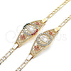 Pulsera Elegante 03.380.0084.08 Oro Laminado, Diseño de Guadalupe y Flor, con Multicolor Cristal, Pulido, Tres Tonos (04 MM Thickness, 8 Inches Length)