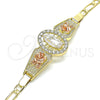 Pulsera Elegante 03.380.0085.08 Oro Laminado, Diseño de Guadalupe y Flor, con Blanca Cristal, Pulido, Tres Tonos (04 MM Thickness, 8 Inches Length)