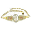 Pulsera Elegante 03.380.0085.08 Oro Laminado, Diseño de Guadalupe y Flor, con Blanca Cristal, Pulido, Tres Tonos (04 MM Thickness, 8 Inches Length)