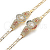 Pulsera Elegante 03.380.0085.08 Oro Laminado, Diseño de Guadalupe y Flor, con Blanca Cristal, Pulido, Tres Tonos (04 MM Thickness, 8 Inches Length)