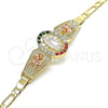 Pulsera Elegante 03.380.0085.1.08 Oro Laminado, Diseño de Guadalupe y Flor, con Multicolor Cristal, Pulido, Tres Tonos (04 MM Thickness, 8 Inches Length)
