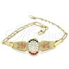 Pulsera Elegante 03.380.0085.1.08 Oro Laminado, Diseño de Guadalupe y Flor, con Multicolor Cristal, Pulido, Tres Tonos (04 MM Thickness, 8 Inches Length)