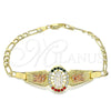 Pulsera Elegante 03.380.0085.1.08 Oro Laminado, Diseño de Guadalupe y Flor, con Multicolor Cristal, Pulido, Tres Tonos (04 MM Thickness, 8 Inches Length)