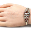 Pulsera Elegante 03.380.0087.08 Oro Laminado, Diseño de San Judas y Flor, con Multicolor Cristal, Pulido, Tres Tonos (04 MM Thickness, 8 Inches Length)