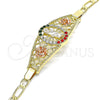 Pulsera Elegante 03.380.0087.08 Oro Laminado, Diseño de San Judas y Flor, con Multicolor Cristal, Pulido, Tres Tonos (04 MM Thickness, 8 Inches Length)