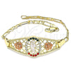 Pulsera Elegante 03.380.0087.08 Oro Laminado, Diseño de San Judas y Flor, con Multicolor Cristal, Pulido, Tres Tonos (04 MM Thickness, 8 Inches Length)