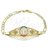 Pulsera Elegante 03.380.0087.08 Oro Laminado, Diseño de San Judas y Flor, con Multicolor Cristal, Pulido, Tres Tonos (04 MM Thickness, 8 Inches Length)