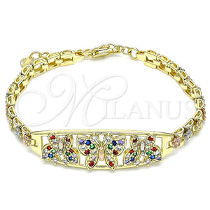Pulsera Elegante 03.380.0089.07 Oro Laminado, Diseño de Mariposa y Flor, con Multicolor Cristal, Pulido, Tres Tonos (06 MM Thickness, 7 Inches Length)