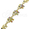 Pulsera Elegante 03.380.0090.07 Oro Laminado, Diseño de Elefante, con Multicolor Cristal, Pulido, Tono Dorado (09 MM Thickness, 7 Inches Length)