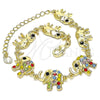 Pulsera Elegante 03.380.0090.07 Oro Laminado, Diseño de Elefante, con Multicolor Cristal, Pulido, Tono Dorado (09 MM Thickness, 7 Inches Length)