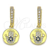 Argolla Huggie 02.381.0027.15 Oro Laminado, Diseño de Mano de Dios, con Topacio Azul and Blanca Micro Pave, Pulido, Tono Dorado