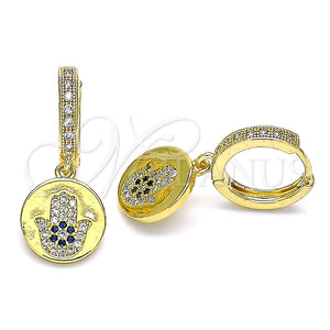 Argolla Huggie 02.381.0027.15 Oro Laminado, Diseño de Mano de Dios, con Topacio Azul and Blanca Micro Pave, Pulido, Tono Dorado