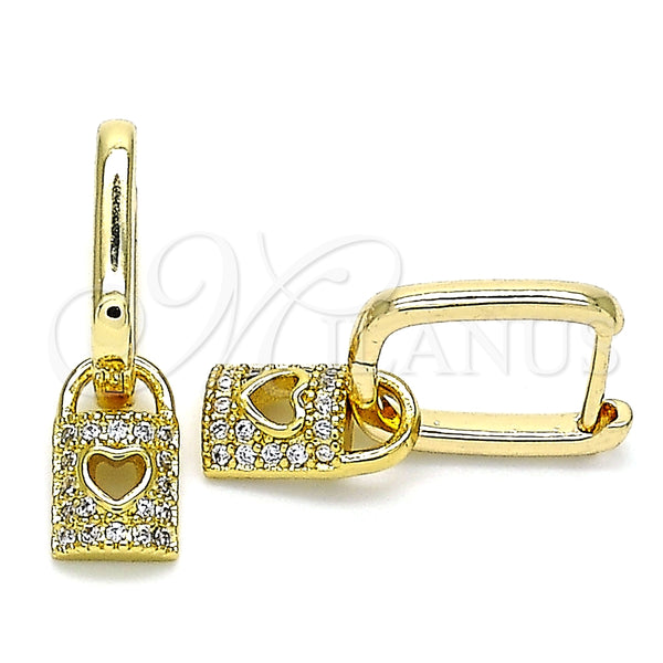 Argolla Huggie 02.381.0030.10 Oro Laminado, Diseño de Candado y Corazón, con Blanca Micro Pave, Pulido, Tono Dorado
