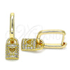 Argolla Huggie 02.381.0030.10 Oro Laminado, Diseño de Candado y Corazón, con Blanca Micro Pave, Pulido, Tono Dorado
