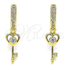 Argolla Huggie 02.368.0003.15 Oro Laminado, Diseño de Llave y Corazón, con Blanca Zirconia Cubica and Blanca Micro Pave, Pulido, Tono Dorado