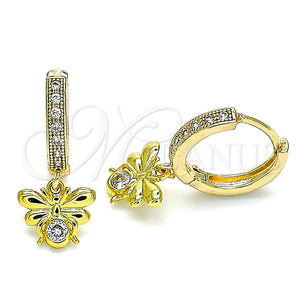 Argolla Huggie 02.368.0005.15 Oro Laminado, Diseño de Abeja, con Blanca Zirconia Cubica and Blanca Micro Pave, Pulido, Tono Dorado