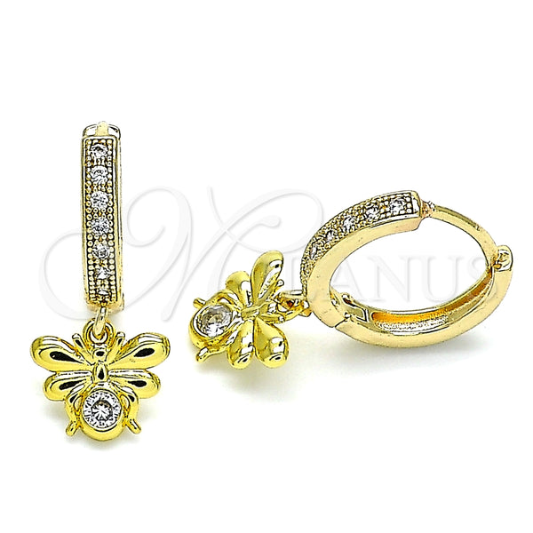 Argolla Huggie 02.368.0005.15 Oro Laminado, Diseño de Abeja, con Blanca Zirconia Cubica and Blanca Micro Pave, Pulido, Tono Dorado