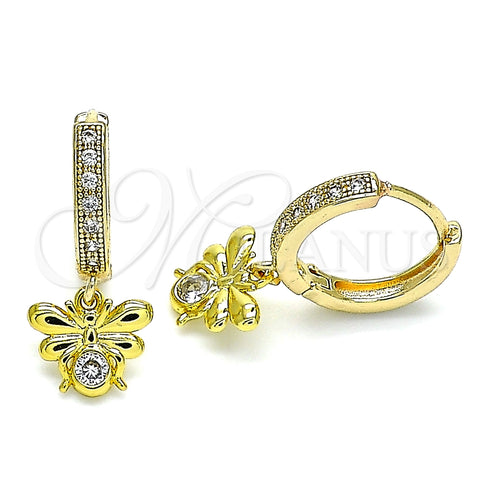 Argolla Huggie 02.368.0005.15 Oro Laminado, Diseño de Abeja, con Blanca Zirconia Cubica and Blanca Micro Pave, Pulido, Tono Dorado