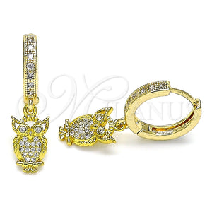 Argolla Huggie 02.368.0007.15 Oro Laminado, Diseño de Búho, con Blanca Micro Pave, Pulido, Tono Dorado