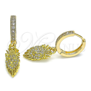 Argolla Huggie 02.368.0008.15 Oro Laminado, Diseño de Leon, con Blanca Micro Pave, Pulido, Tono Dorado