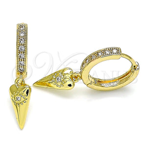 Argolla Huggie 02.368.0011.15 Oro Laminado, Diseño de Corazón y Ojo Griego, con Blanca Micro Pave, Pulido, Tono Dorado