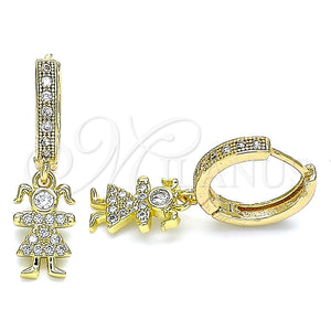 Argolla Huggie 02.368.0012.15 Oro Laminado, Diseño de Niñita Pequeña, con Blanca Micro Pave and Blanca Zirconia Cubica, Pulido, Tono Dorado