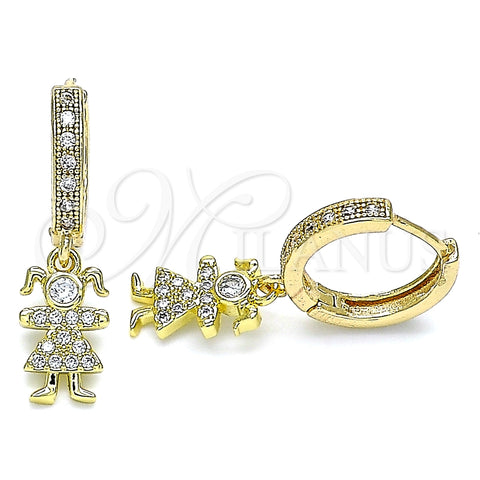 Argolla Huggie 02.368.0012.15 Oro Laminado, Diseño de Niñita Pequeña, con Blanca Micro Pave and Blanca Zirconia Cubica, Pulido, Tono Dorado