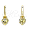 Argolla Huggie 02.368.0019.10 Oro Laminado, Diseño de Corazón y Candado, con Blanca Micro Pave, Pulido, Tono Dorado