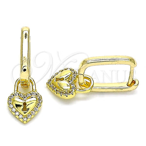 Argolla Huggie 02.368.0019.10 Oro Laminado, Diseño de Corazón y Candado, con Blanca Micro Pave, Pulido, Tono Dorado