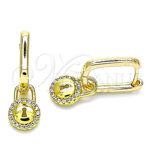 Argolla Huggie 02.368.0020.10 Oro Laminado, Diseño de Candado, con Blanca Micro Pave, Pulido, Tono Dorado