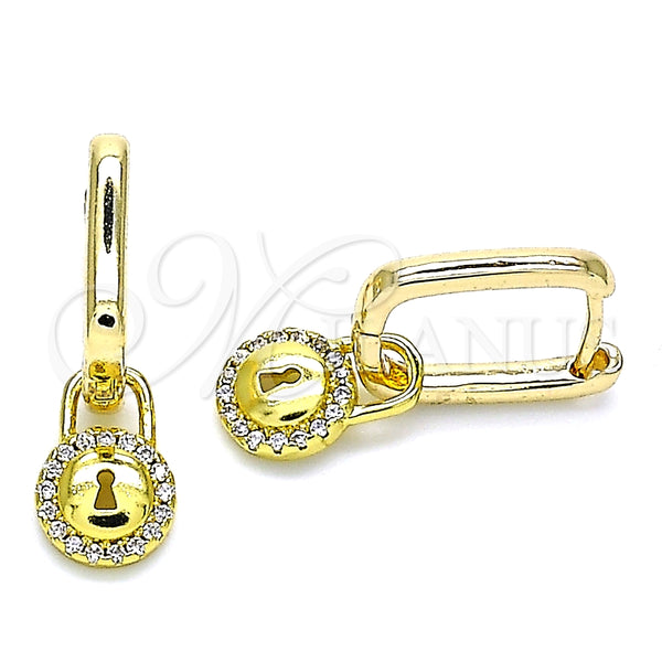 Argolla Huggie 02.368.0020.10 Oro Laminado, Diseño de Candado, con Blanca Micro Pave, Pulido, Tono Dorado