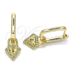 Argolla Huggie 02.368.0021.10 Oro Laminado, Diseño de Candado y Diamante, con Blanca Micro Pave, Pulido, Tono Dorado