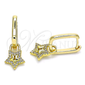 Argolla Huggie 02.368.0022.10 Oro Laminado, Diseño de Candado y Estrella, con Blanca Micro Pave, Pulido, Tono Dorado