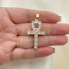 Dije Religioso 05.210.0003 Oro Laminado, Diseño de Cruz, con Blanca Zirconia Cubica, Pulido, Tono Dorado