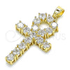 Dije Religioso 05.210.0003 Oro Laminado, Diseño de Cruz, con Blanca Zirconia Cubica, Pulido, Tono Dorado